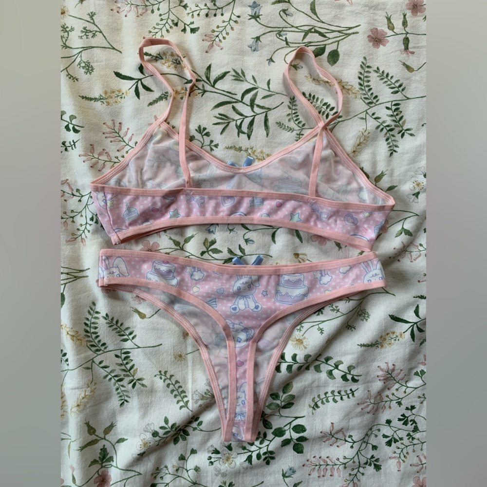 ROMWE Pink Kawaii Print Lingerie Set - Picture 2 of 2
